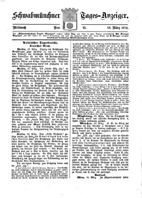 Schwabmünchner Tages-Anzeiger Mittwoch 18. März 1874