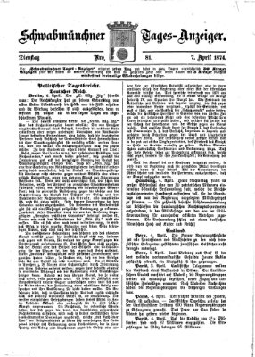 Schwabmünchner Tages-Anzeiger Dienstag 7. April 1874