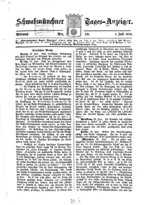 Schwabmünchner Tages-Anzeiger Mittwoch 1. Juli 1874