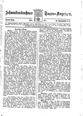 Schwabmünchner Tages-Anzeiger Donnerstag 10. September 1874