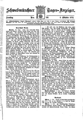 Schwabmünchner Tages-Anzeiger Samstag 3. Oktober 1874