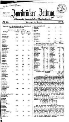 Zweibrücker Zeitung (Zweibrücker Wochenblatt) Dienstag 13. Januar 1874