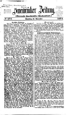 Zweibrücker Zeitung (Zweibrücker Wochenblatt) Samstag 21. November 1874