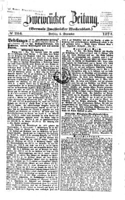 Zweibrücker Zeitung (Zweibrücker Wochenblatt) Freitag 4. Dezember 1874