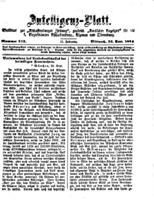 Aschaffenburger Zeitung. Intelligenz-Blatt : Beiblatt zur Aschaffenburger Zeitung ; zugleich amtlicher Anzeiger für die K. Bezirksämter Aschaffenburg, Alzenau und Obernburg (Aschaffenburger Zeitung) Mittwoch 23. September 1874