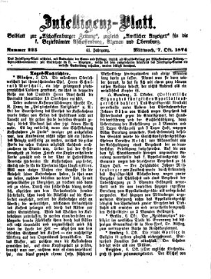 Aschaffenburger Zeitung. Intelligenz-Blatt : Beiblatt zur Aschaffenburger Zeitung ; zugleich amtlicher Anzeiger für die K. Bezirksämter Aschaffenburg, Alzenau und Obernburg (Aschaffenburger Zeitung) Mittwoch 7. Oktober 1874