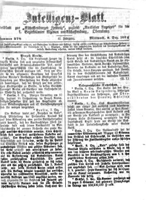 Aschaffenburger Zeitung. Intelligenz-Blatt : Beiblatt zur Aschaffenburger Zeitung ; zugleich amtlicher Anzeiger für die K. Bezirksämter Aschaffenburg, Alzenau und Obernburg (Aschaffenburger Zeitung) Mittwoch 9. Dezember 1874