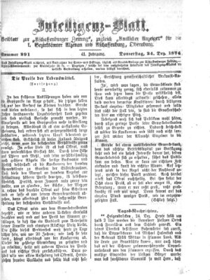 Aschaffenburger Zeitung. Intelligenz-Blatt : Beiblatt zur Aschaffenburger Zeitung ; zugleich amtlicher Anzeiger für die K. Bezirksämter Aschaffenburg, Alzenau und Obernburg (Aschaffenburger Zeitung) Donnerstag 24. Dezember 1874