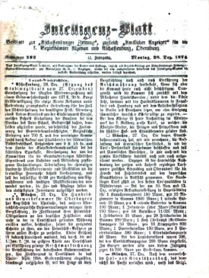 Aschaffenburger Zeitung. Intelligenz-Blatt : Beiblatt zur Aschaffenburger Zeitung ; zugleich amtlicher Anzeiger für die K. Bezirksämter Aschaffenburg, Alzenau und Obernburg (Aschaffenburger Zeitung) Montag 28. Dezember 1874