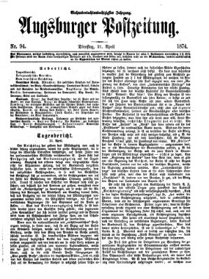 Augsburger Postzeitung Dienstag 21. April 1874