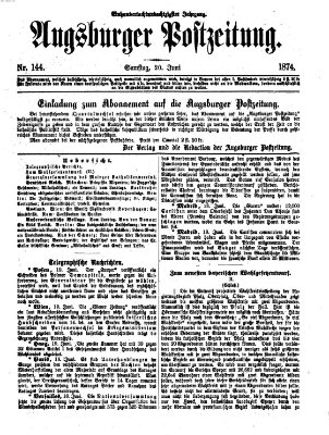 Augsburger Postzeitung Samstag 20. Juni 1874