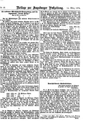 Augsburger Postzeitung. Beilage zur Augsburger Postzeitung (Augsburger Postzeitung) Samstag 14. März 1874