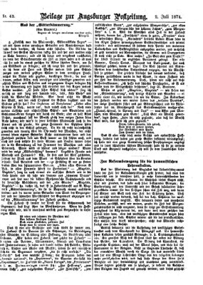 Augsburger Postzeitung. Beilage zur Augsburger Postzeitung (Augsburger Postzeitung) Donnerstag 2. Juli 1874