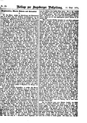 Augsburger Postzeitung. Beilage zur Augsburger Postzeitung (Augsburger Postzeitung) Mittwoch 16. September 1874