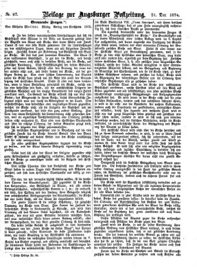 Augsburger Postzeitung. Beilage zur Augsburger Postzeitung (Augsburger Postzeitung) Montag 21. Dezember 1874