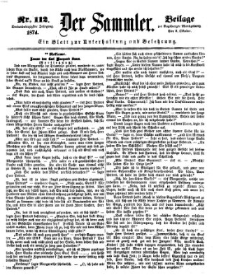 Der Sammler (Augsburger Abendzeitung) Donnerstag 8. Oktober 1874