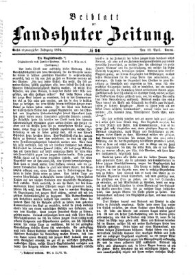 Landshuter Zeitung. Beiblatt zur Landshuter Zeitung (Landshuter Zeitung) Sonntag 19. April 1874