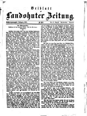 Landshuter Zeitung. Beiblatt zur Landshuter Zeitung (Landshuter Zeitung) Sonntag 2. August 1874