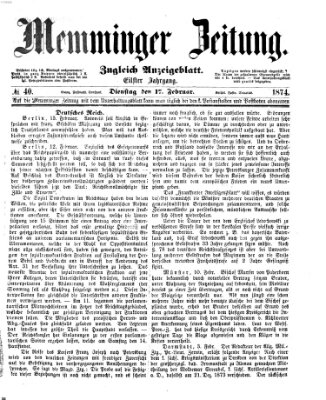 Memminger Zeitung Dienstag 17. Februar 1874