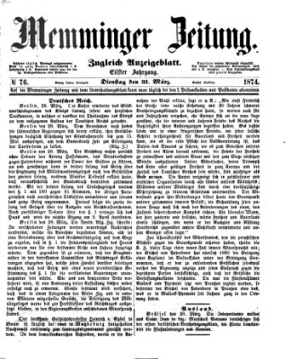 Memminger Zeitung Dienstag 31. März 1874