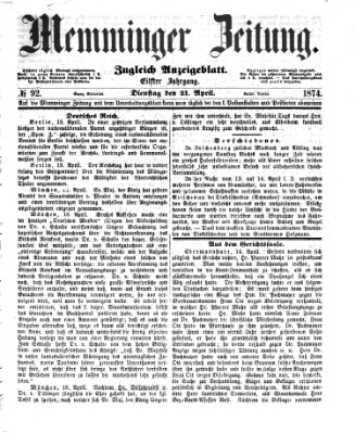 Memminger Zeitung Dienstag 21. April 1874