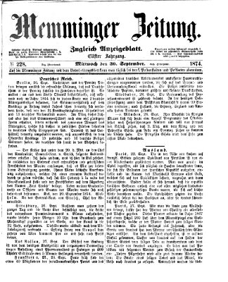 Memminger Zeitung Mittwoch 30. September 1874