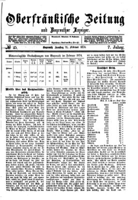 Oberfränkische Zeitung und Bayreuther Anzeiger (Bayreuther Anzeiger) Samstag 21. Februar 1874