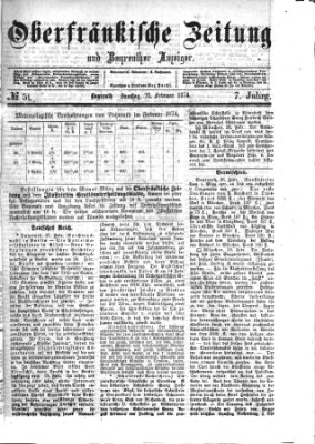 Oberfränkische Zeitung und Bayreuther Anzeiger (Bayreuther Anzeiger) Samstag 28. Februar 1874