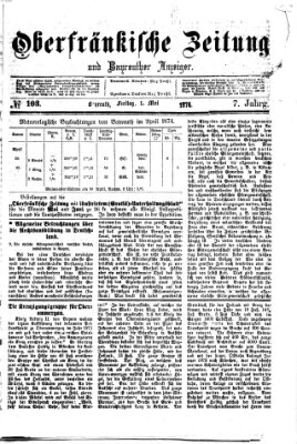 Oberfränkische Zeitung und Bayreuther Anzeiger (Bayreuther Anzeiger) Freitag 1. Mai 1874