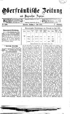 Oberfränkische Zeitung und Bayreuther Anzeiger (Bayreuther Anzeiger) Samstag 4. Juli 1874