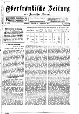 Oberfränkische Zeitung und Bayreuther Anzeiger (Bayreuther Anzeiger) Mittwoch 16. September 1874