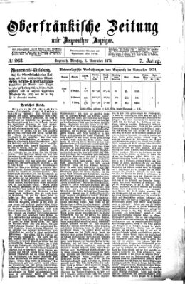 Oberfränkische Zeitung und Bayreuther Anzeiger (Bayreuther Anzeiger) Dienstag 3. November 1874