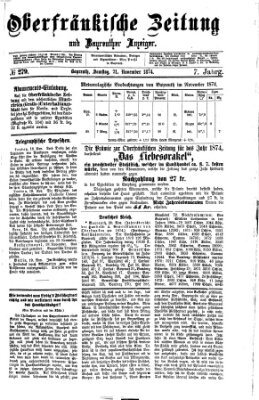 Oberfränkische Zeitung und Bayreuther Anzeiger (Bayreuther Anzeiger) Samstag 21. November 1874