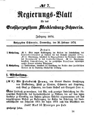 Regierungsblatt für Mecklenburg-Schwerin (Großherzoglich-Mecklenburg-Schwerinsches officielles Wochenblatt) Donnerstag 26. Februar 1874