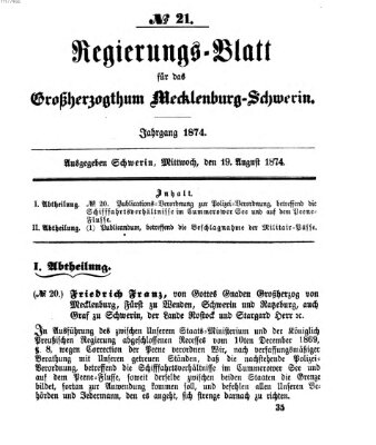 Regierungsblatt für Mecklenburg-Schwerin (Großherzoglich-Mecklenburg-Schwerinsches officielles Wochenblatt) Mittwoch 19. August 1874