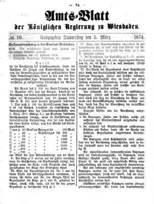 Amtsblatt der Regierung in Wiesbaden (Herzoglich-nassauisches allgemeines Intelligenzblatt) Donnerstag 5. März 1874