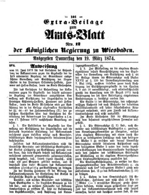 Amtsblatt der Regierung in Wiesbaden (Herzoglich-nassauisches allgemeines Intelligenzblatt) Donnerstag 19. März 1874