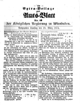 Amtsblatt der Regierung in Wiesbaden (Herzoglich-nassauisches allgemeines Intelligenzblatt) Samstag 28. März 1874