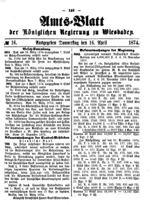 Amtsblatt der Regierung in Wiesbaden (Herzoglich-nassauisches allgemeines Intelligenzblatt) Donnerstag 16. April 1874