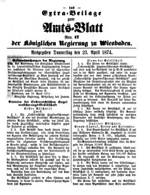 Amtsblatt der Regierung in Wiesbaden (Herzoglich-nassauisches allgemeines Intelligenzblatt) Donnerstag 23. April 1874