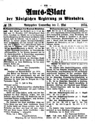 Amtsblatt der Regierung in Wiesbaden (Herzoglich-nassauisches allgemeines Intelligenzblatt) Donnerstag 7. Mai 1874