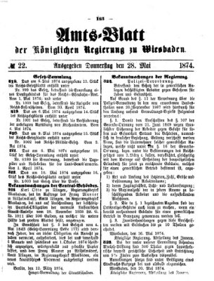 Amtsblatt der Regierung in Wiesbaden (Herzoglich-nassauisches allgemeines Intelligenzblatt) Donnerstag 28. Mai 1874