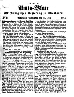 Amtsblatt der Regierung in Wiesbaden (Herzoglich-nassauisches allgemeines Intelligenzblatt) Donnerstag 30. Juli 1874