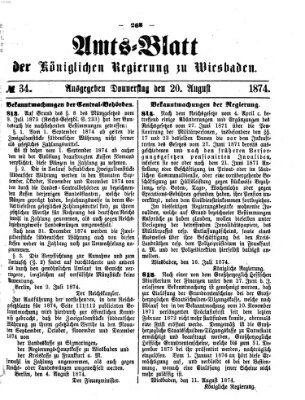 Amtsblatt der Regierung in Wiesbaden (Herzoglich-nassauisches allgemeines Intelligenzblatt) Donnerstag 20. August 1874