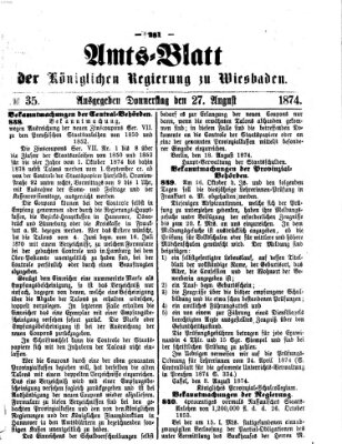 Amtsblatt der Regierung in Wiesbaden (Herzoglich-nassauisches allgemeines Intelligenzblatt) Donnerstag 27. August 1874