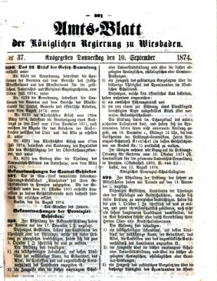 Amtsblatt der Regierung in Wiesbaden (Herzoglich-nassauisches allgemeines Intelligenzblatt) Donnerstag 10. September 1874