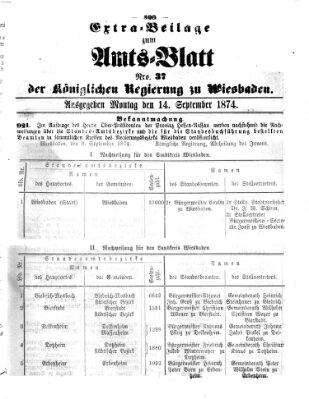 Amtsblatt der Regierung in Wiesbaden (Herzoglich-nassauisches allgemeines Intelligenzblatt) Montag 14. September 1874