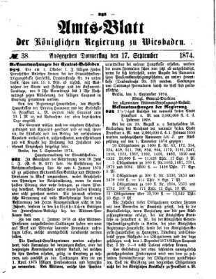 Amtsblatt der Regierung in Wiesbaden (Herzoglich-nassauisches allgemeines Intelligenzblatt) Donnerstag 17. September 1874