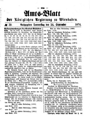 Amtsblatt der Regierung in Wiesbaden (Herzoglich-nassauisches allgemeines Intelligenzblatt) Donnerstag 24. September 1874