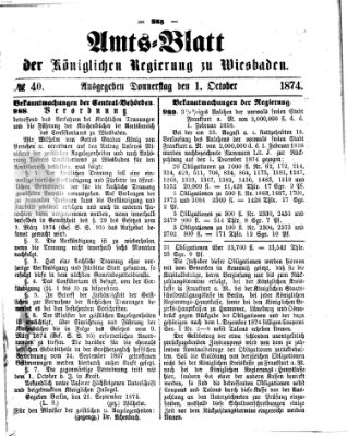 Amtsblatt der Regierung in Wiesbaden (Herzoglich-nassauisches allgemeines Intelligenzblatt) Donnerstag 1. Oktober 1874